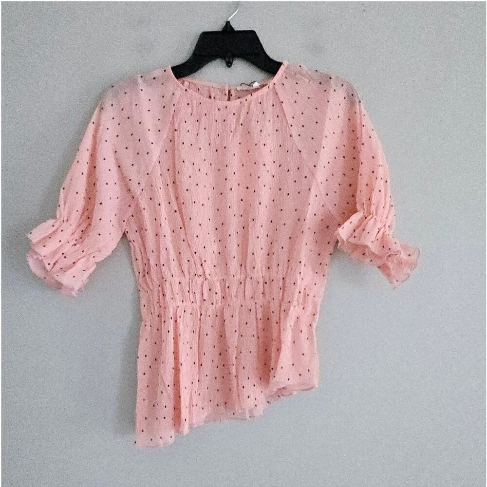 After Market Women Pink Dot Ankle Blouse, Size Small
